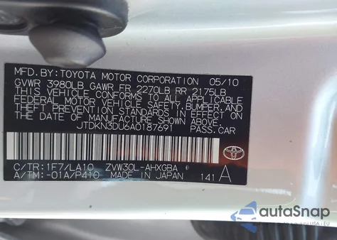 2010 Toyota Prius Iv из США, поврежденный, VIN JTDKN3DU6A0187691